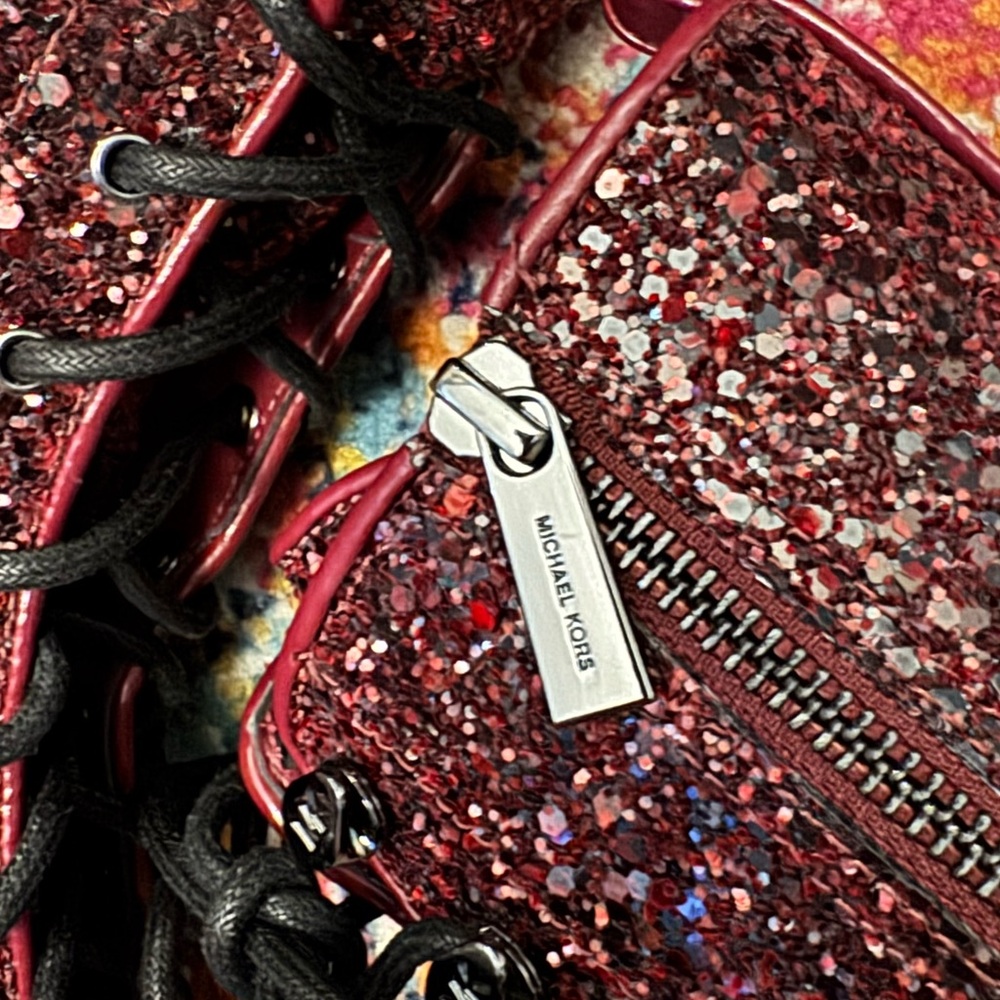 Michael Kors Bryce Leather Platform Combat Boot - maroon glitter - 8&1/2 - Picture 6 of 9